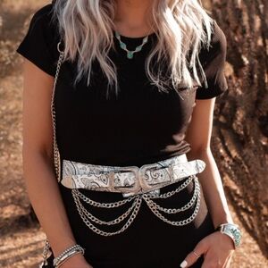 Double Buckle/Chain Belt w/ Elastic Band NWOT